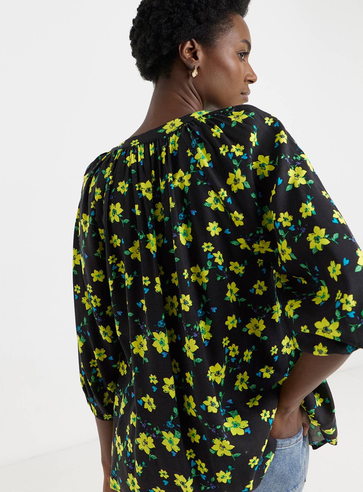 JD WILLIAMS Collarless Button Through Blouse Floral 14 - Image 2